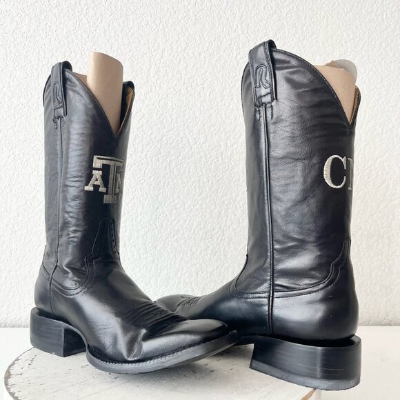 Rod Patrick Mens Cowboy Boots 8.5AA Brown CAYUSE Leather Western Texas A&M Logo - Picture 1 of 12